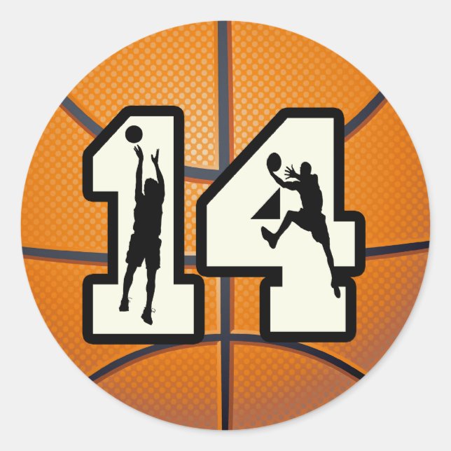Sticker Rond Numéro 14 Basketball et joueurs (Devant)