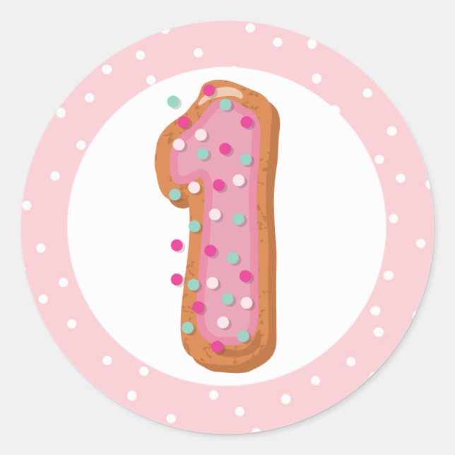 Sticker Rond Numéro 1 Un gâteau donut glacé rose pour le premie (Devant)