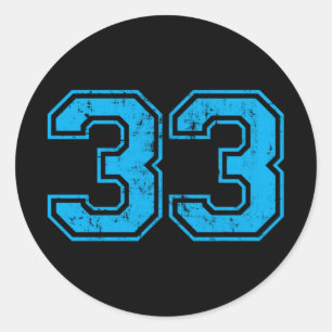 Sticker Rond Numéro 33 Varsity Distressed Sport Team Vintage Pl