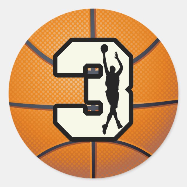 Sticker Rond Numéro 3 Basketball et joueur (Devant)