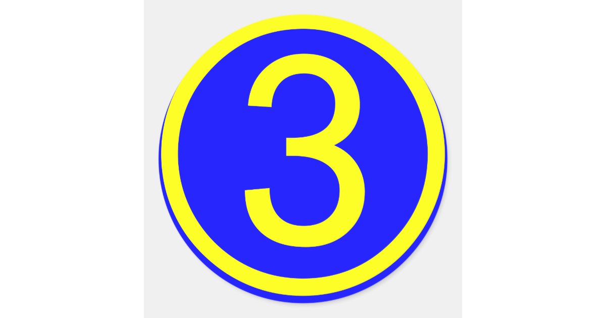 Sticker Rond numéro 3 dans un cercle, arrière - plan bleu | Zazzle.fr