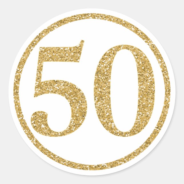 Sticker Rond Numéro 50 Anniversaire Doré Brillants (Devant)