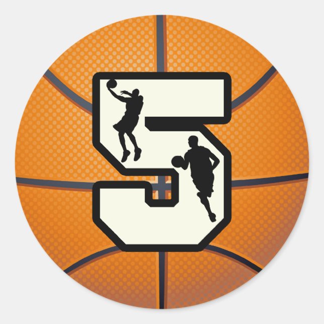 Sticker Rond Numéro 5 Basketball et joueur (Devant)