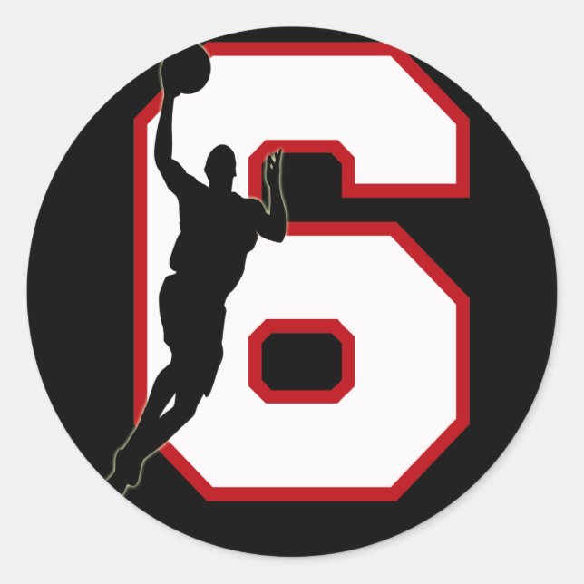 STICKER ROND NUMÉRO 6 AVEC LE JOUEUR DE BASKET (Devant)
