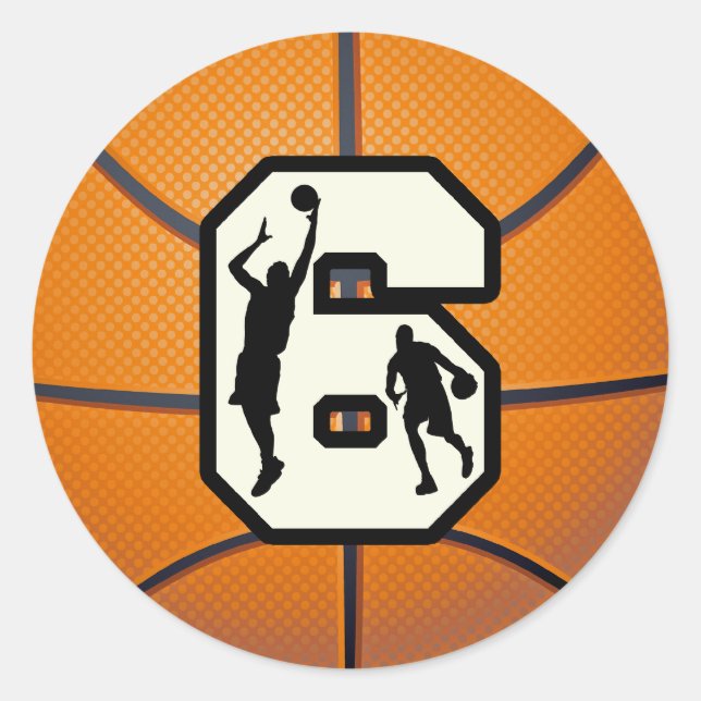Sticker Rond Numéro 6 Basketball et joueurs (Devant)