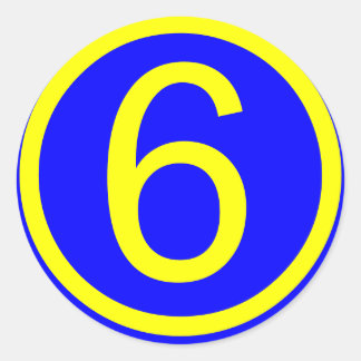 Sticker Rond numéro 6 dans un cercle, arrière - plan bleu