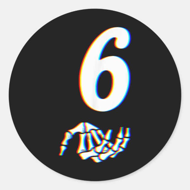 Sticker Rond Numéro 6 Main de squelette de Halloween Mème corre (Devant)