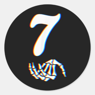 Sticker Rond Numéro 7 Main de squelette de Halloween de mème co