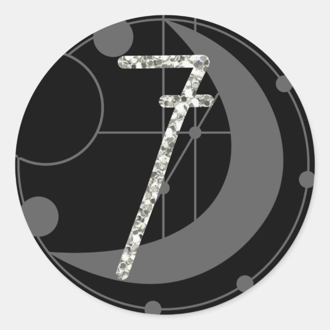 Sticker Rond Numéro 7 Monogramme à sept runes Géométrique Lune  (Devant)