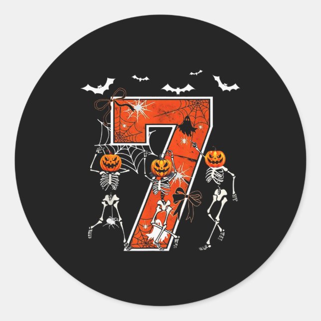 Sticker Rond Numéro 7 Six Sept Mème 6 7 Halloween Squelette Dan (Devant)