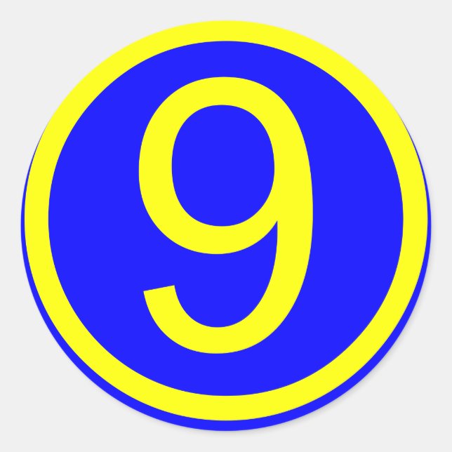 Sticker Rond numéro 9 dans un cercle, arrière - plan bleu (Devant)
