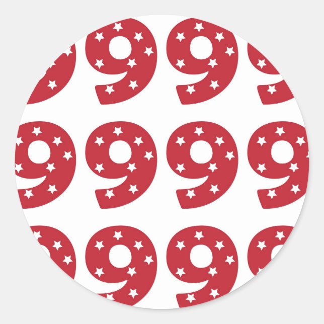 Sticker Rond Numéro 9 - Étoiles blanches sur rouge foncé (Devant)