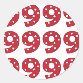 Sticker Rond Numéro 9 - Étoiles blanches sur rouge foncé