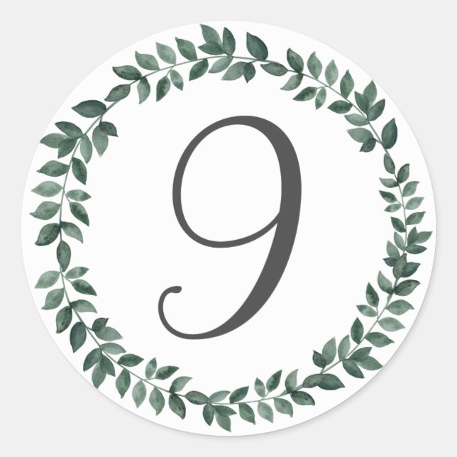 Sticker Rond Numéro 9 Neuf Monogramme Couronne Botanique Minima (Devant)