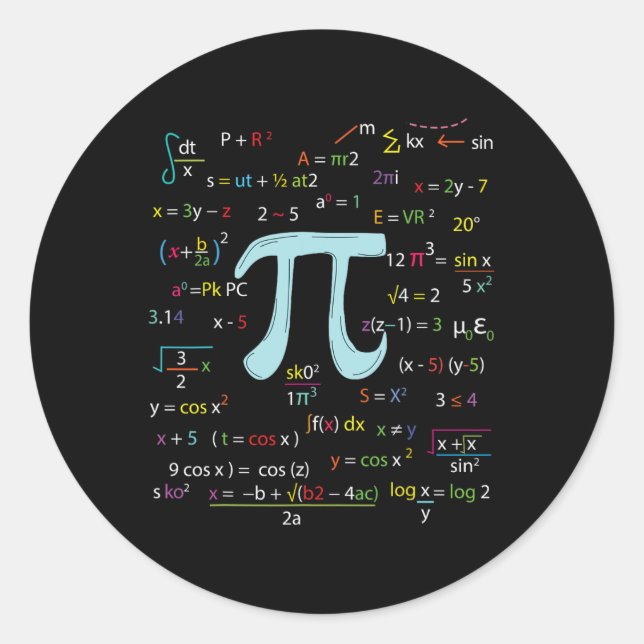 Sticker Rond Numéro Cercle Pi Formules Nerdy Mathématiciens Pi (Devant)