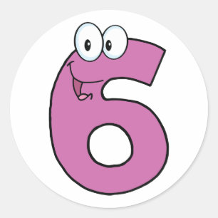 Sticker Rond Numéro de dessin 6 amusant violet souriant six