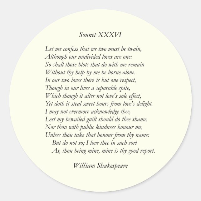 Sticker Rond Numéro de série 36 par William Shakespeare (Devant)