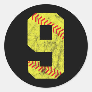 Sticker Rond Numéro de softball 9 Neuf 9e anniversaire