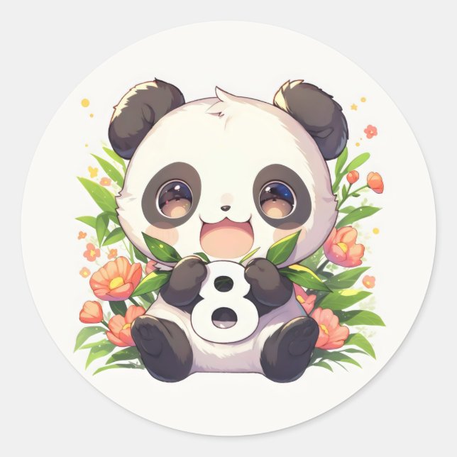 Sticker Rond Numéro Huit Panda Anime (Devant)