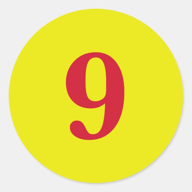 Sticker Rond Numéro Neuf planification simple 9 jaune rouge (Devant)