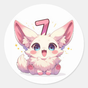 Sticker Rond Numéro Sept Adorable Animal de Dessin Animé