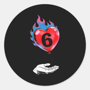 Sticker Rond Numéro six ballon coeur de feu couple assorti
