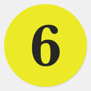Sticker Rond Numéro Six planification simple 6 jaune noir