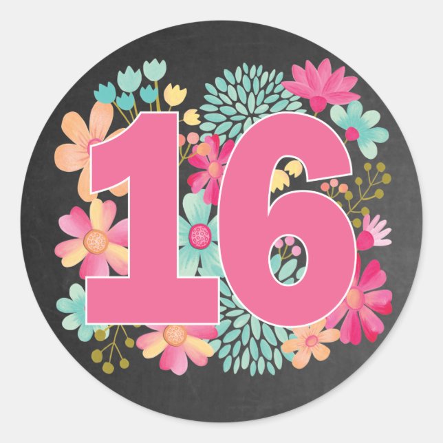 Sticker Rond Numéro Sweet 16 16e anniversaire fête (Devant)