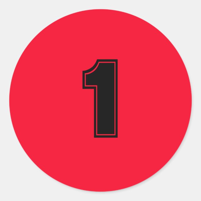 Sticker Rond Numéro Un fournit simple 1 rouge noir (Devant)