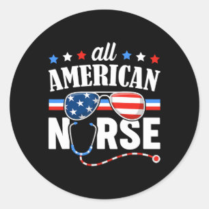 Sticker Rond Nurs du drapeau américain de l'infirmière 4 juille