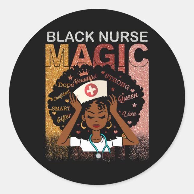 Sticker Rond Nurse Black Woman Magic Afro Melanin Queen Black H (Devant)