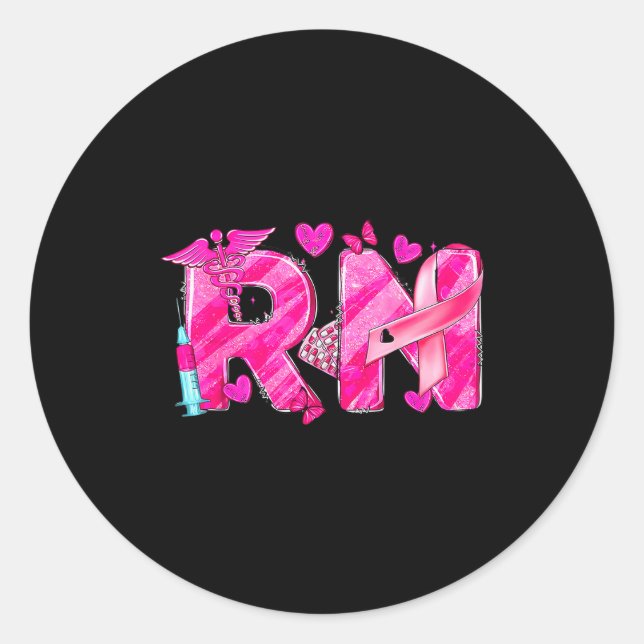 Sticker Rond Nurse Breast Cancer Awareness Nk Ribbon Nursing Rn (Devant)