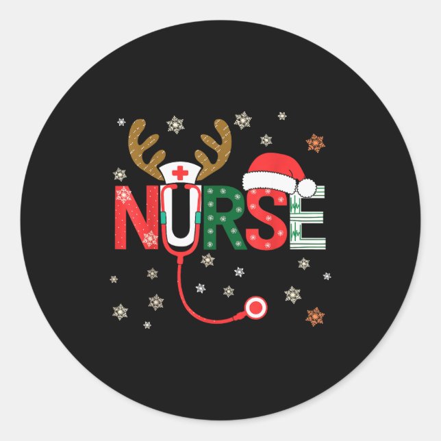 Sticker Rond Nurse Christmas Stethoscope Nurses Xmas  (Devant)