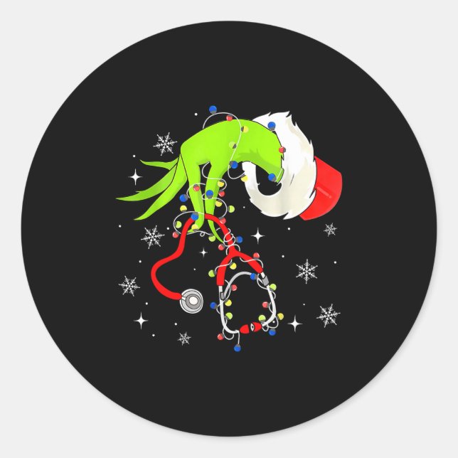 Sticker Rond Nurse Christmas Stethoscope Nurses Xmas Pajamas Sa (Devant)