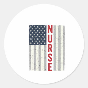 Sticker Rond Nurse Drapeau Américain Vintage Gravure Design de