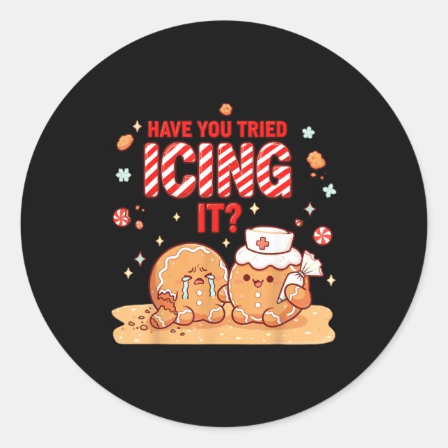 Sticker Rond Nurse Gingerbread Man Costume, Xmas Have You Tried (Devant)