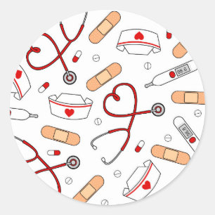 Sticker Rond Nurse Love Imprimer Arrière - plan blanc