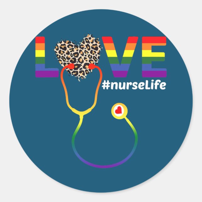 Sticker Rond Nurse Rainbow Flag LGBT Q Cool Gay pride Ally (Devant)