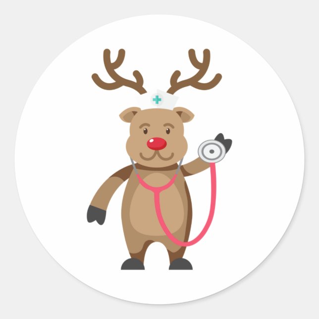 Sticker Rond NURSE REINDEER Funny Mignonne oeuvre de Noël Nursi (Devant)