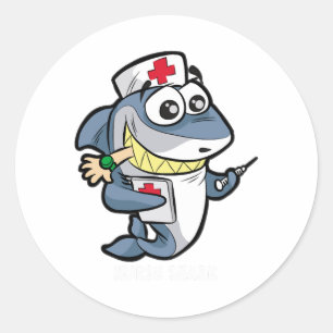 Sticker Rond NURSE SHARK Médecin Médecine Hôpital seringe cadea