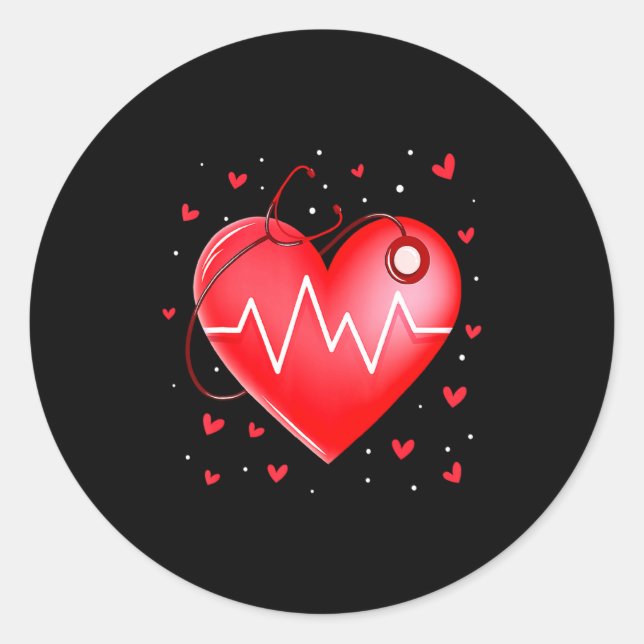 Sticker Rond Nurse Valentines Day Heart Stethoscope 2  (Devant)