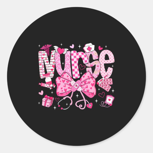 Sticker Rond Nurse Valentine's Day Heart Stethoscope Er Icu Nic (Devant)