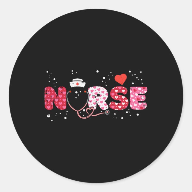 Sticker Rond Nurse Valentines Day Valentine Scrub Top Femmes Sc (Devant)