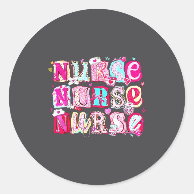 Sticker Rond Nurse Valentines Stethoscope Valentine Nursing Gir (Devant)