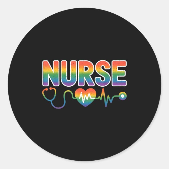 Sticker Rond Nurse's Life Lgbt Heart Stethoscope Nurse Week  (Devant)