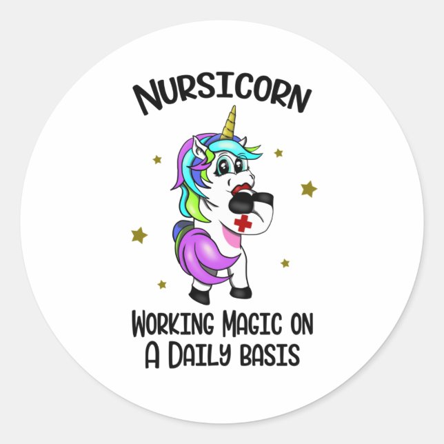 Sticker Rond Nursicorn Unicorn Infirmière Médecine Infirmière I (Devant)