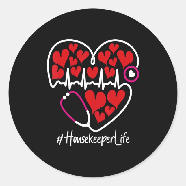 Sticker Rond Nursing Stethoscope Heart Housekeeper Valentines  (Devant)