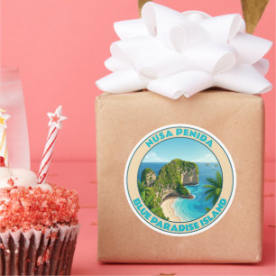 Sticker Rond Nusa Penida Bali plage de Kelingking voyage vintag