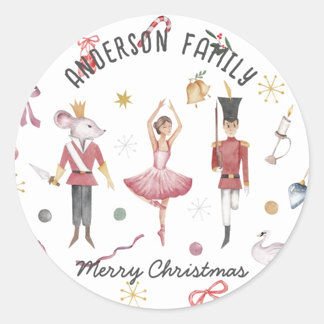 Sticker Rond Nutcracker Ballet Ballerina famille Noël Cadeau (Devant)