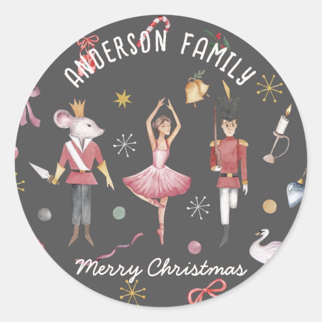 Sticker Rond Nutcracker Ballet Ballerina famille Noël Cadeau (Devant)